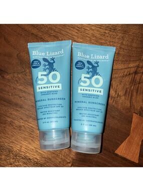 Lot Of 2 Blue Lizard SENSITIVE Mineral Sunscreen SPF 50 5 oz Tube Sealed‎